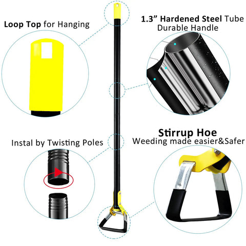 Adjustable Push Pull Garden Hoe For Weeding And Cultivating, Heavy Duty Scuffle Hoe With Long Handle And Ergonomic Loop Stirrup