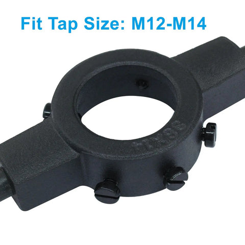 Heavy Duty Die Stock Wrench Built Tough For M12 To M14, Adjustable Die Holder Tool with Non Slip Grip, close-up view
