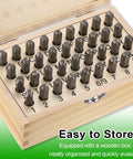 36 Piece Metal Stamping Kit With 5 Millimeter Uppercase Letter And Number Punch Stamps Set in wooden storage box