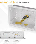 Recessed In Wall TV Media Box With Ventilated Cooling To Hide Streaming Boxes And Routers For A Straight Fire Media Setup Supporting Up To 22 Lbs showing customizable inner structure and knockouts.