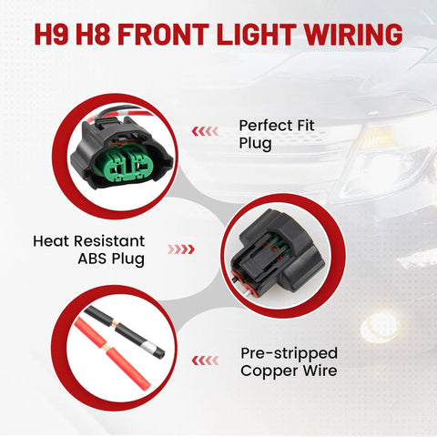 H8 H9 H11 880 881 Female Adapter Wire Connector 2 Pin Plug And Play for headlight fog light, ABS plug, pre-stripped copper wire
