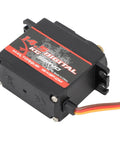 Heavy Duty Full Metal Gear RC Servo Motor Delivering Hella Badass Torque For Rugged Crawlers And Custom Robots Rock Solid Pro Level Drive System 14.5 KG Load Capacity - close-up view of black servo motor.