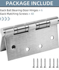 Six Pack Stainless Steel 4 Inch Door Hinges Set With Ball Bearing, Heavy Duty Square Corner Hinge For Exterior And Interior Doors, Satin Nickel Finish, Includes 48 Matching Screws. 4-inch hinge with screws