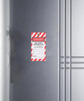 Industrial Safety Lockout Tags Kit 6 Pcs Hanging Do Not Operate Labels for Equipment Repair, Factory Use on metal panel