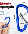 Heavy Duty Aluminum Carabiners Set of 4 Blue 4 Inch D Ring Clips With Spring Snap Hooks For Camping Hiking Keychains Dog Leashes Hammocks And Outdoor Gear Tough As Nails Durable Rock Climbing Clips, showing dimensions and thicker wire