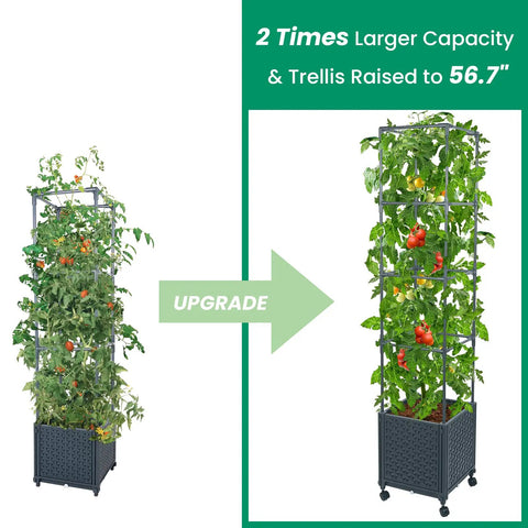 Comparison of two Raised Garden Bed Planter With Trellis For Climbing Veggies And Tomatoes, Outdoor Tomato Cage On Wheels