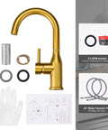 Components of Brushed Gold Bar Sink Faucet With Single Hole And One Handle Ideal For Small Kitchens Wet Bar Or RV Sinks Eleven Inch Tall