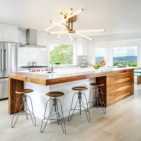 Modern LED Flush Mount Ceiling Light With Ten LED Tubes Rotatable Dope Gold Fixture for kitchen dining space
