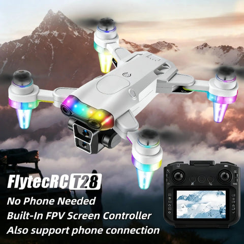 Beginner Friendly Kids Drone With Camera For Ages Eight To Twelve, LED Lights, 4.3 Inch FPV Screen Built In, flying over mountains