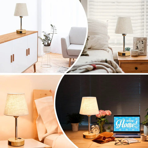 Touch Table Lamps Set Of 2 With USB A And C Ports And 2-Prong Outlet 3-Way Dimmable Bedside Nightstand Lamps in various room settings