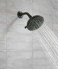 8 Spray Touch Clean Matte Black Shower Head With Full Body Spray Massage Shampoo Rinsing Pause Spray And Soft Full Spray Easy Clean Nozzles 2.5 GPM Water Flow Delivers A High Pressure Spa Like Shower Experience For Any Shower installed on white tile wall