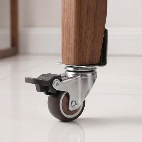 Four Pack 1.5 Inch TPR Rubber Swivel Caster Wheels With Locking Brakes on furniture leg, L shaped side mount plate