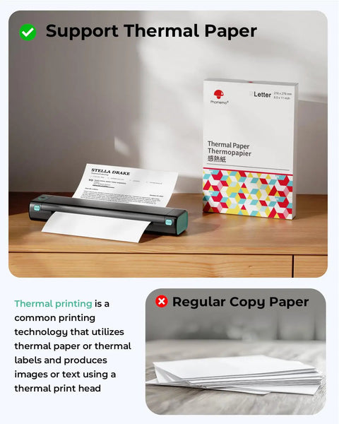 Ultra Portable Bluetooth Thermal Printer For Travel And On The Go Home Use, Inkless Printing On 8.5 By 11 Letter Paper from phone or laptop