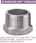 4 Pack Stainless Steel Reducer Hex Bushings 1 MNPT To Three Quarter Inch FNPT Pipe Fitting Adapters With Seal Tape 304 Stainless Steel Water Plumbing Kit, 1 MNPT x 3/4 FNPT