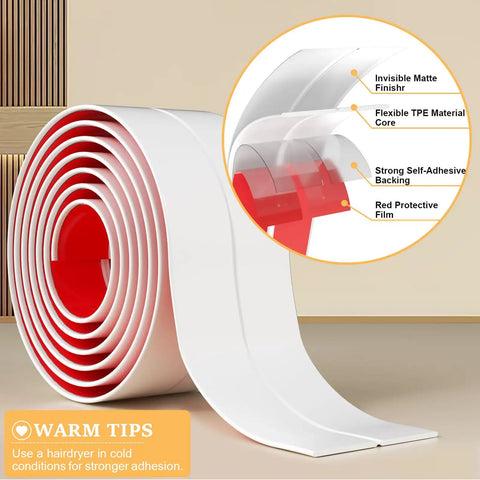 Easy Peasy Peel And Stick Wall Corner Guard roll showing flexible TPE material and self-adhesive backing for furniture protection.