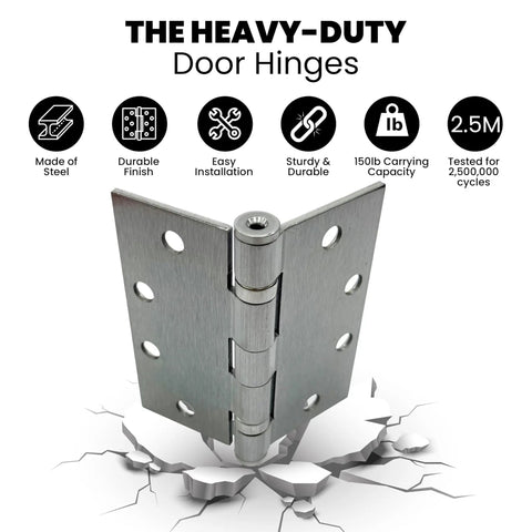 Heavy Duty 4.5 By 4.5 Inch Door Hinges 3 Pack Ball Bearing With Square Corners Brushed Nickel For Commercial And Residential Doors Built To Last Tough As Nails Steel Construction, brushed nickel steel hinge