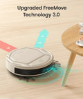 Slim Quiet Robot Vacuum With 2200Pa Suction For Pet Hair navigating around a table using FreeMove Technology 3.0, M210 Pro model