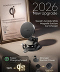 MagSafe Car Mount Charger With 25W Fast Wireless Power showing Qi certificate and features