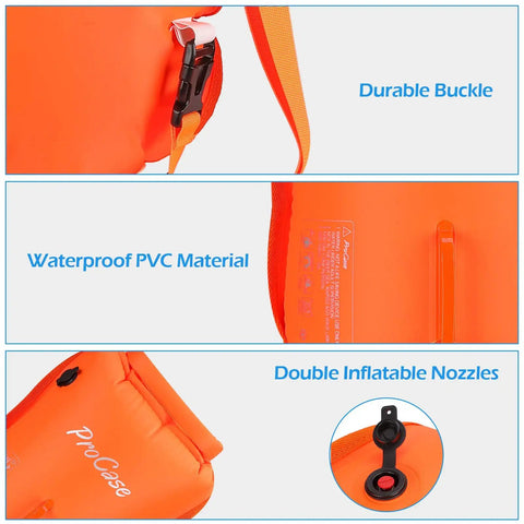 Close-up of 35L Swim Buoy Dry Bag Floating Backpack showing durable buckle, waterproof PVC material, and double inflatable nozzles