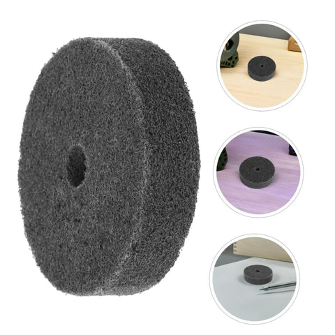 Heavy Duty Nylon Polishing Wheels 6 Pack Fit Most Bench Grinders For Metal Car And Furniture Buffing Plus 10mm Hole Grinding Discs, single dark grey nylon buff wheel viewed from side.