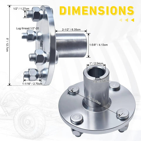 Go Kart Live Axle Hub 4x4 With One Inch To Three Quarter Inch Step Down One Quarter Inch Keyed Shaft dimensions diagram