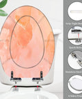 Elongated Toilet Seat Quiet Close for Home Bathroom with grip-tight bumpers and stainless steel hinge, pastel design.