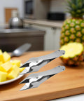 Stainless Steel Pineapple Eye Remover And Core Cutter With V Shaped Tip near cut pineapple on counter