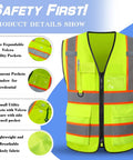 Custom Logo High Visibility Safety Vest Hella Bright Reflective Hi Vis Construction Workwear For Men And Women Crew Gear With Your Company Printed Back Panel featuring large pockets and lightweight breathable fabric.