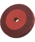 Six Inch Non Woven Nylon Flap Wheel Disc 320 Grit Be Beefy Buffing Tool For Metal Polishing, red finish side view