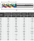 Three Sixteenth Inch Tungsten Carbide Extra Long End Mills For Aluminum And Copper Alloys Three Flute DLC Coated