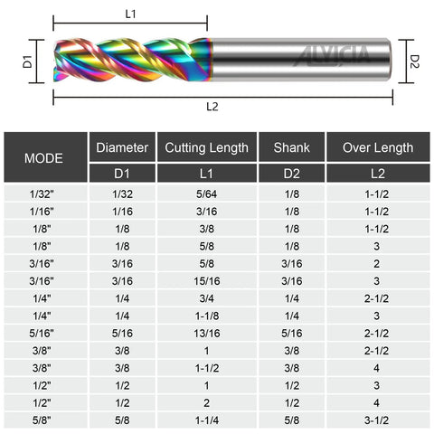 Three Sixteenth Inch Tungsten Carbide Extra Long End Mills For Aluminum And Copper Alloys Three Flute DLC Coated
