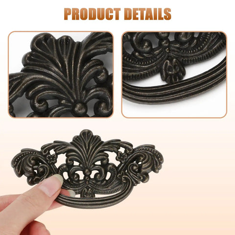 Durable Zinc Alloy Dark Antique Bronze 3 Inch C-C Vintage Drawer Pulls Set Of 4 For Cabinets And Dressers detail view
