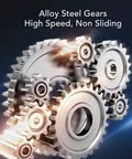 Diydeg Brushless Cordless Metal Shear With 18V Battery And 360 Degree Pivoting Head shown with alloy steel gears for efficient cutting.