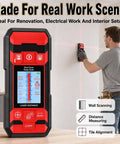 Heavy Duty Wall Scanner And Stud Finder With Smart Sensor Digital Lcd Display used by a worker measuring wall for metal and wood studs.