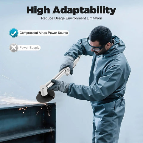 Person using 12.2 Inch Extended Reach Pneumatic Angle Grinder With 90 PSI Air Power And 25000 RPM For Tight Spots Lightweight 1.54 Lbs