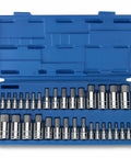 32 Piece Allen Wrench And Hex Bit Kit For Ratchet And Socket Tools With SAE And Metric Set Chrome Vanadium Sockets in blue case