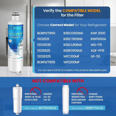 Premium Refrigerator Water Filter Replacement For Bosch Ultra Clarity Pro BORPLFTR50 BORPLFTR55 model compatibility chart