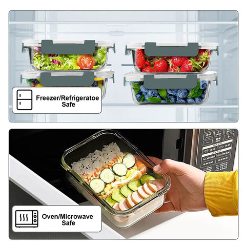 10 Pack 22 Oz Glass Meal Prep Containers With Airtight Locking Lids For Portion Control, Microwave Oven Freezer And Dishwasher Safe