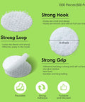 1000 Pieces 500 Pairs White Nylon Hook And Loop Self Adhesive Round Dots 0.59 Inch detailing hook, loop, and adhesive features