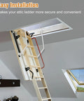 55 2 Attic Ladder Hinge Arms With Springs Heavy Duty Galvanized Replacement Parts, wooden attic ladder installation view.