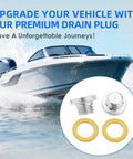 Two Pack Outboard Lower Unit Oil Drain Plug Kit for Mercury MerCruiser Bravo Alpha 1 Gen 2 with boat in background