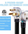 Heavy Duty 250V Welder Extension Cord 40 Ft with NEMA 6-50 STW 8AWG 3C Lighted End ETL Listed close-up of molded plug