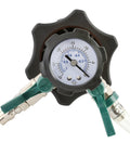 OEMTOOLS cooling system refiller air-evac kit gauge with blue dial, green hoses and metal adapters