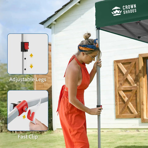 Person adjusting 10x10 Pop Up Canopy Tent With One Side Wall For Beach Parties Camping And Events Fast One Push Centerlok Setup