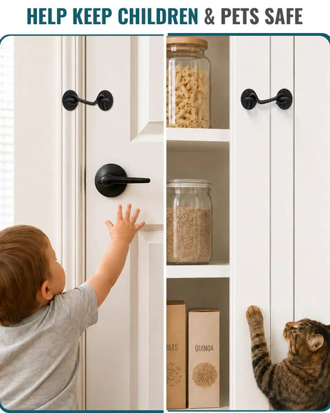 Heavy Duty Sliding Barn Door Lock Kit With Gate Latch And Hook And Eye For Screen Doors Tough As Nails Rust Proof 304 Stainless Steel With Black Powder Coat Durable Barn Door Hardware For Home Or Garage Security on white cabinet door