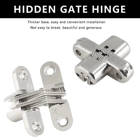 Hidden Gate Hinge Set For Cabinets 1-3/4 Inch Invisible Hinge With Concealed Barrel 180 Degree Opening 6 Pack With Screws