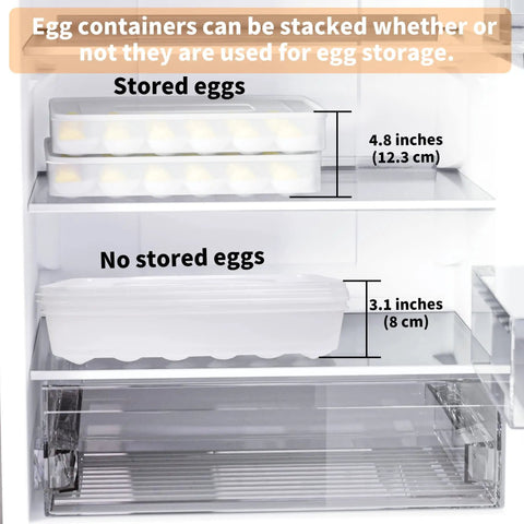Two Pack Large Capacity Deviled Egg Carrier Tray With Lids Holds 60 Eggs Total Clear Plastic Egg Holder stacked in fridge