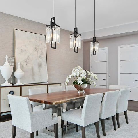 Modern Black Pendant Light Fixture For Kitchen Island And Dining Area With Crystal Shade Industrial Glam Hanging Chandelier
