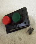 Built Like A Tank Heavy Duty Double Plunger Switch With Make Before Break Circuit, 1.38 Inch Plastic Mushroom Head Actuator top view with red and green buttons.
