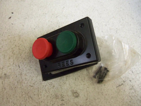 Built Like A Tank Heavy Duty Double Plunger Switch With Make Before Break Circuit, 1.38 Inch Plastic Mushroom Head Actuator top view with red and green buttons.